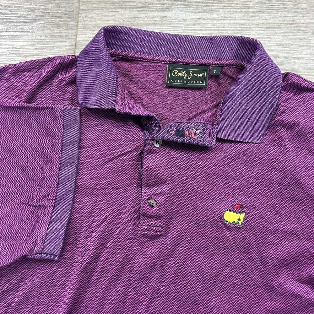 Bobby Jones Masters Large Pink Golf Polo Shirt Italy Made 100% Cotton Herringbn